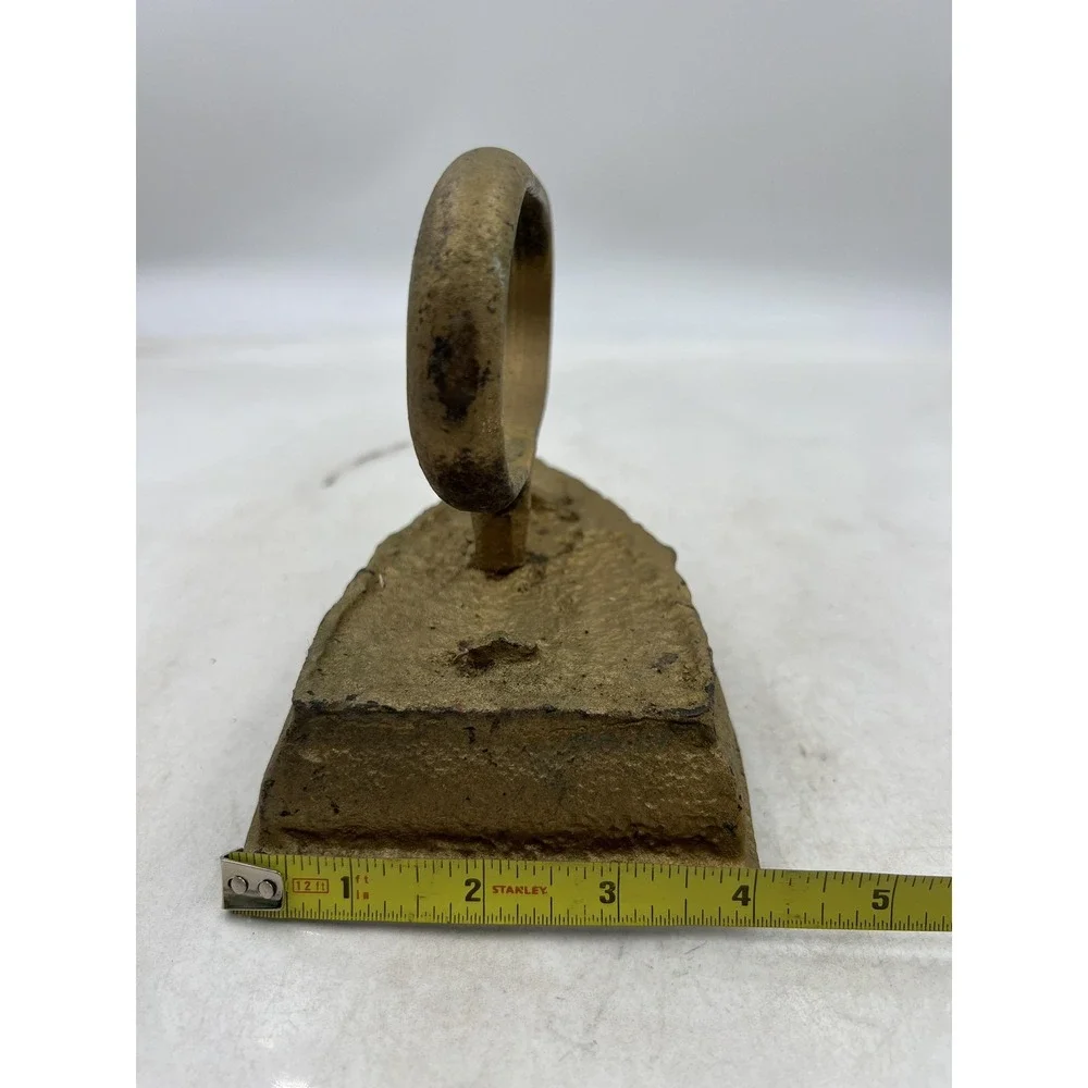 Vintage Cast Iron Sad Iron Gold Painted Doorstop Primitive Antique Decor 6